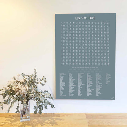 Affiche Les Docteurs de la collection Les Mots Font Le Job, décoration murale pour cabinet médical fabriquée en France.