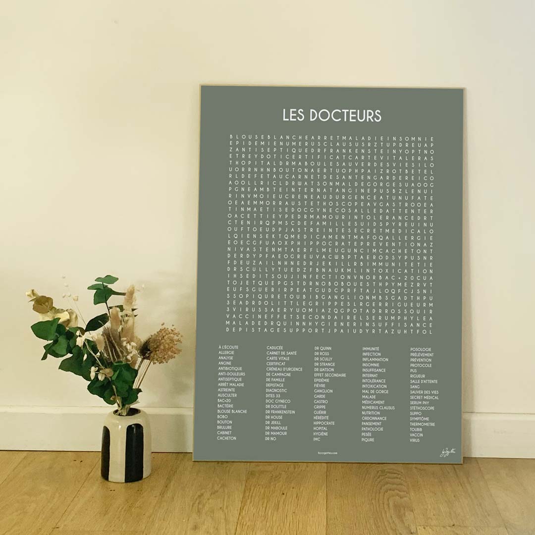 Affiche Les Docteurs de la collection Les Mots Font Le Job, décoration murale pour cabinet médical fabriquée en France