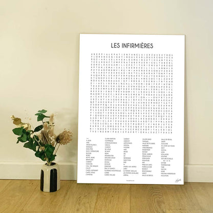 Affiche en bois Les Infirmières de la collection Les Mots Font Le Job, décoration murale pour cabinet infirmier fabriquée en France par By Zygottes.