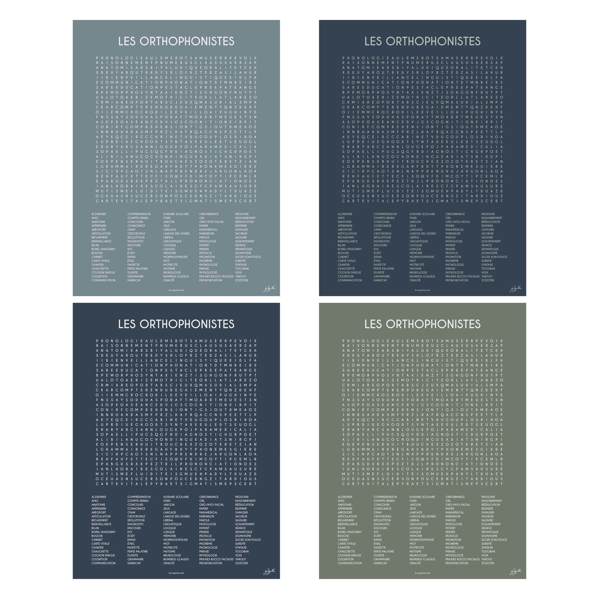 Affiche Les Orthophonistes collection Les Mots Font Le Job pour cabinet d'orthophonie.