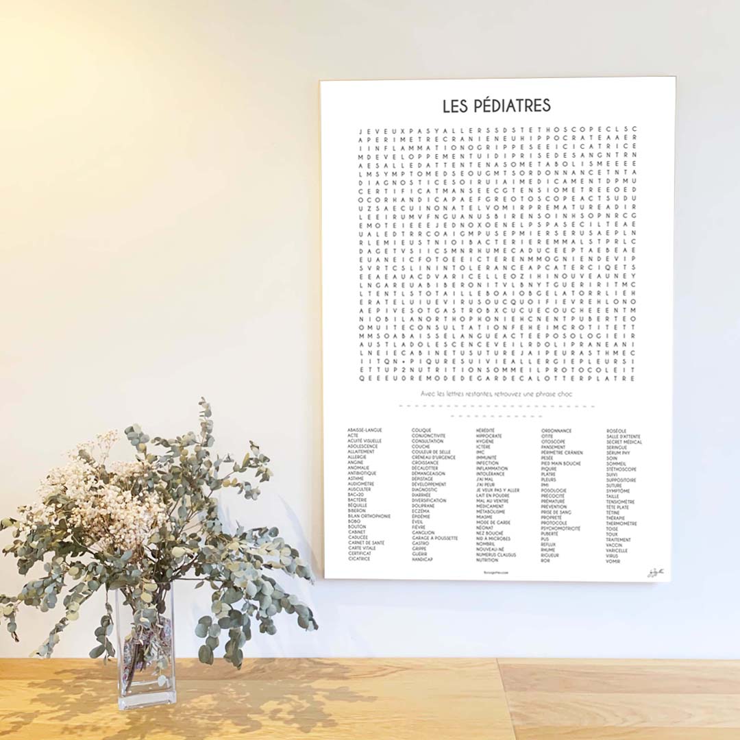 Affiche Les Pédiatres collection Les Mots Font Le Job pour cabinet de pédiatrie.