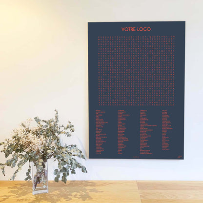 Affiche personnalisée Les mots font le job avec logo et couleurs du cabinet, décoration professionnelle fabriquée en France