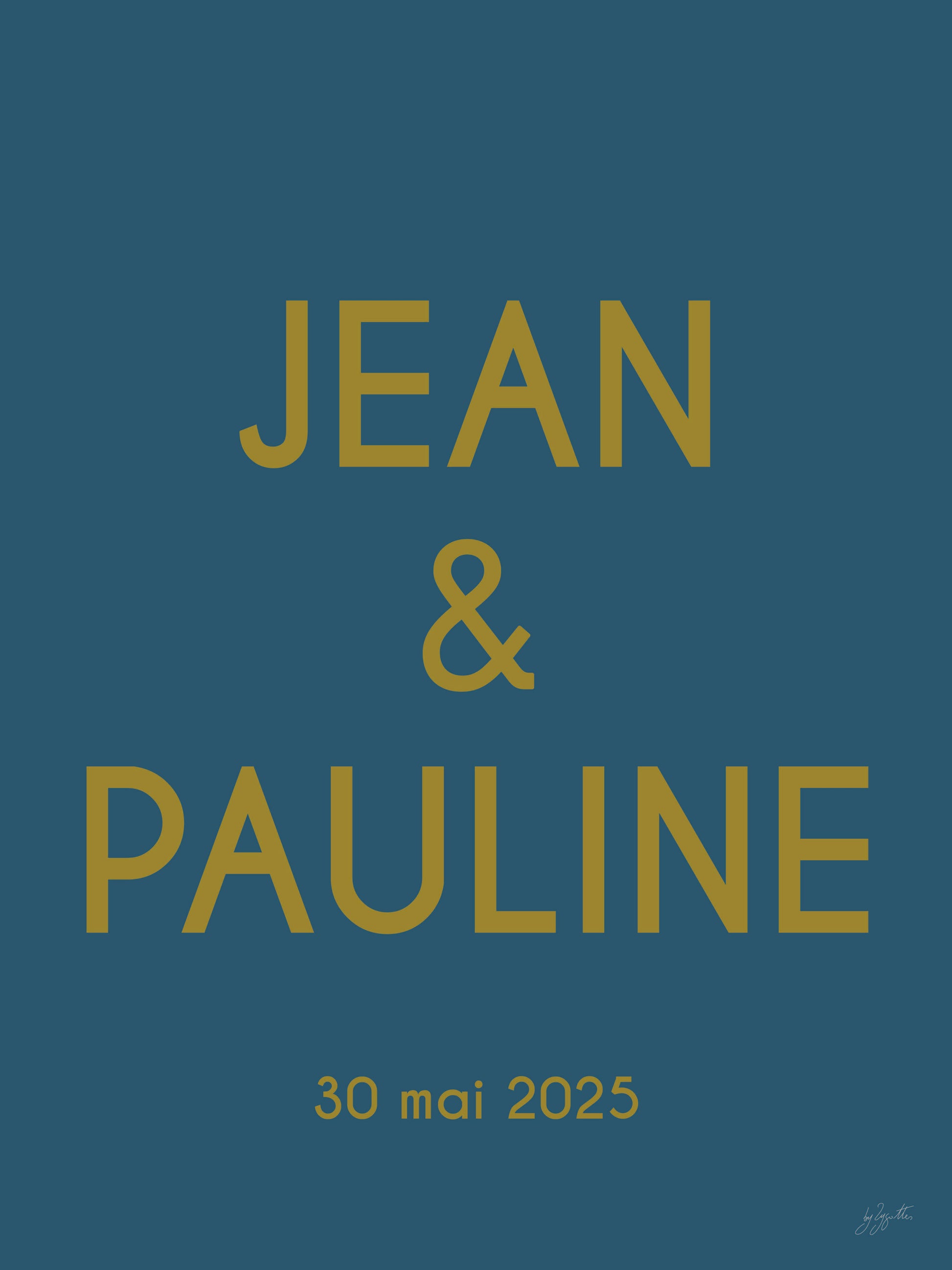 Affiche de mariage personnalisée avec prénoms et date, décoration murale romantique fabriquée en France.