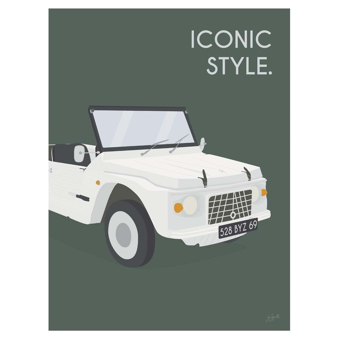 Affiche Méhari vintage – décoration murale inspirée de la Citroën Méhari et de l’esprit vacances.