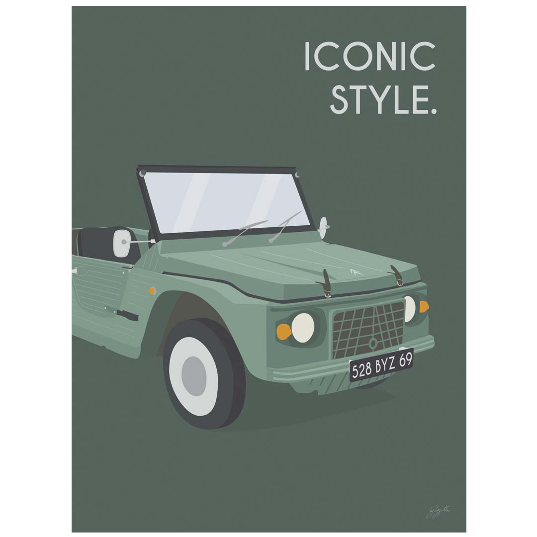Affiche Méhari vintage – décoration murale inspirée de la Citroën Méhari et de l’esprit vacances.