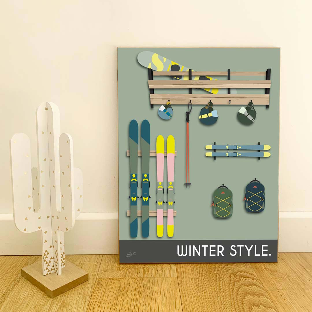 Affiche montagne sports d'hiver – décoration murale inspirée du ski, de la neige, des paysages alpins et de l'univers de la montagne.