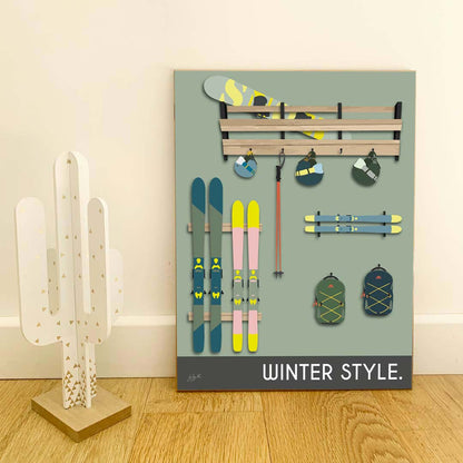 Affiche montagne sports d'hiver – décoration murale inspirée du ski, de la neige, des paysages alpins et de l'univers de la montagne.