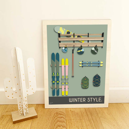 Affiche montagne sports d'hiver – décoration murale inspirée du ski, de la neige, des paysages alpins et de l'univers de la montagne.