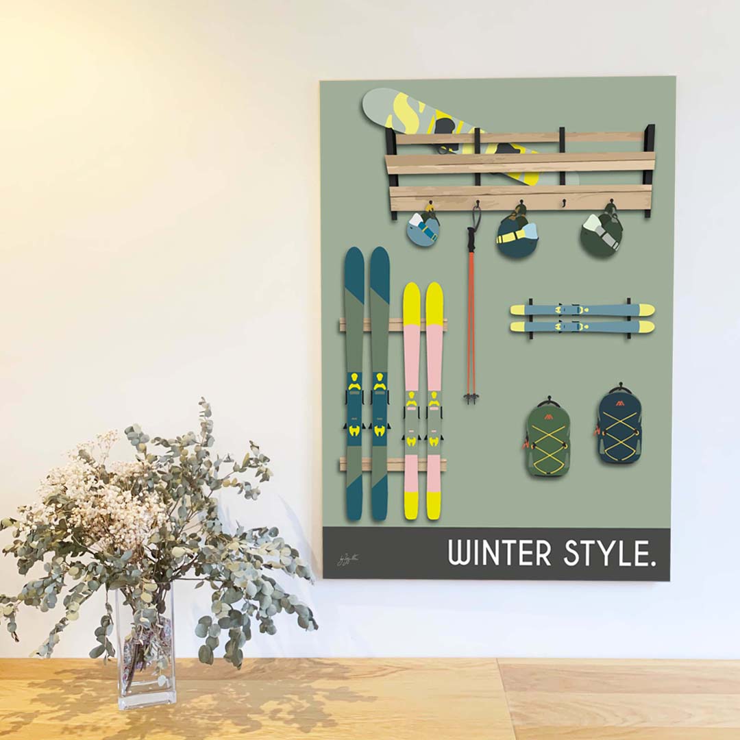 Affiche montagne sports d'hiver – décoration murale inspirée du ski, de la neige, des paysages alpins et de l'univers de la montagne.