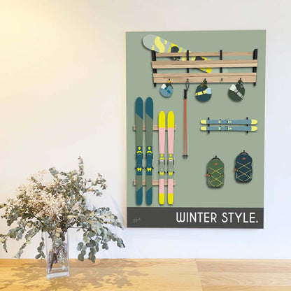 Affiche montagne sports d'hiver – décoration murale inspirée du ski, de la neige, des paysages alpins et de l'univers de la montagne.