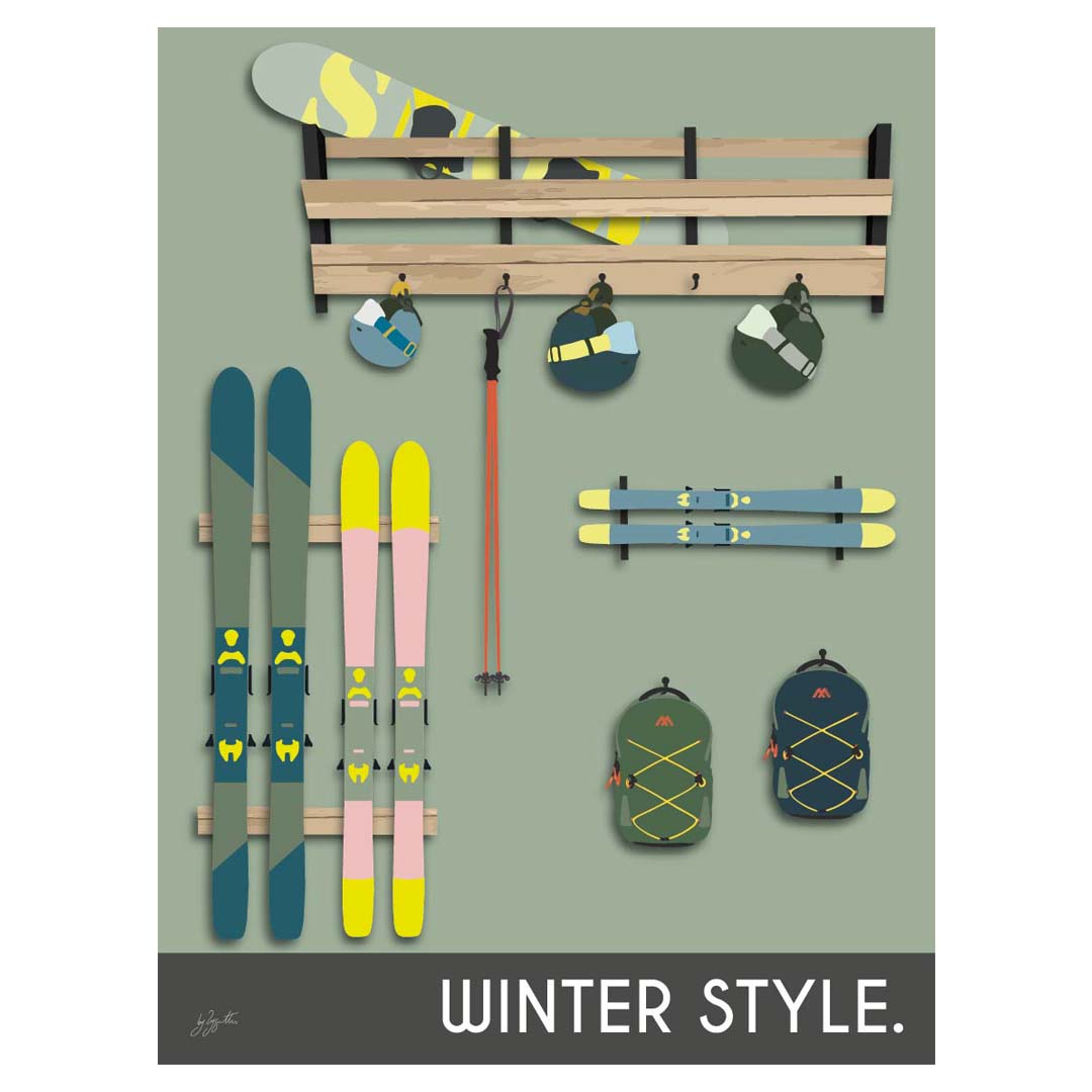 Affiche montagne sports d'hiver – décoration murale inspirée du ski, de la neige, des paysages alpins et de l'univers de la montagne.