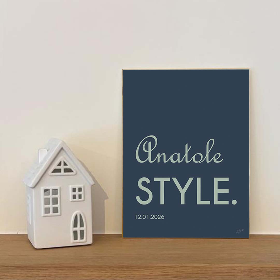 Affiche Name Style personnalisée avec prénom ou nom, décoration murale moderne fabriquée en France.