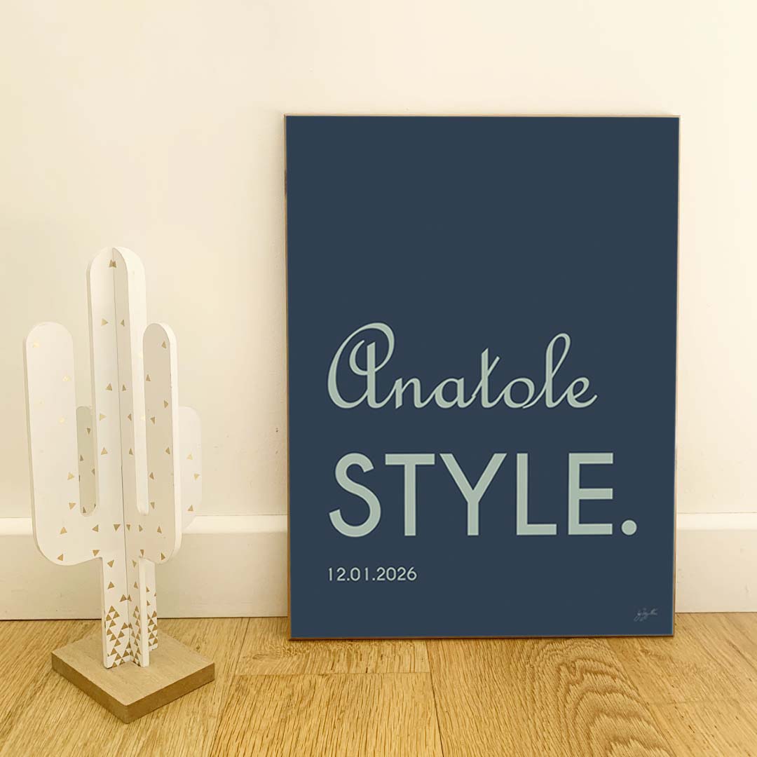 Affiche Name Style personnalisée avec prénom ou nom, décoration murale moderne fabriquée en France.