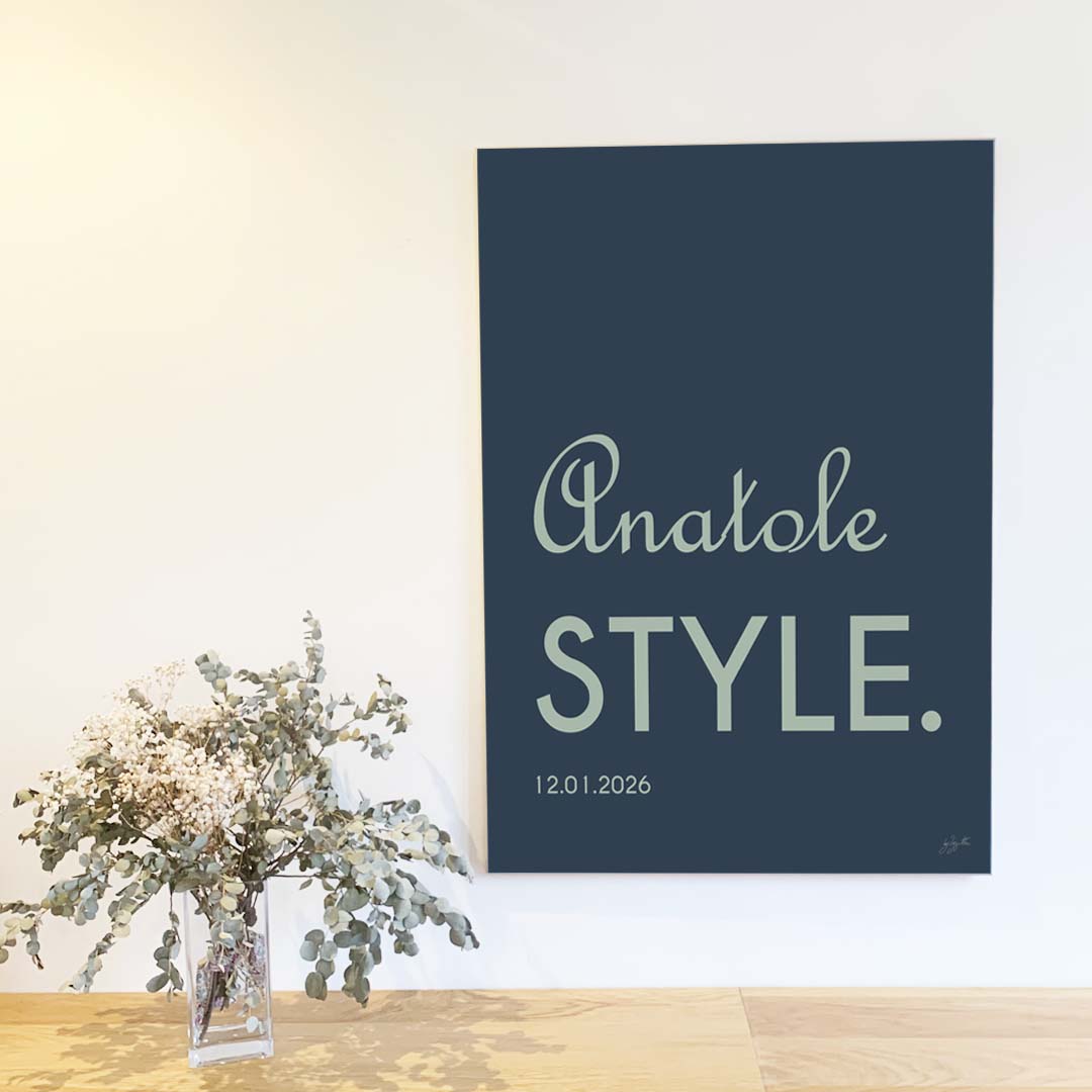 Affiche Name Style personnalisée avec prénom ou nom, décoration murale moderne fabriquée en France.