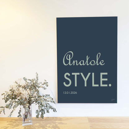 Affiche Name Style personnalisée avec prénom ou nom, décoration murale moderne fabriquée en France.