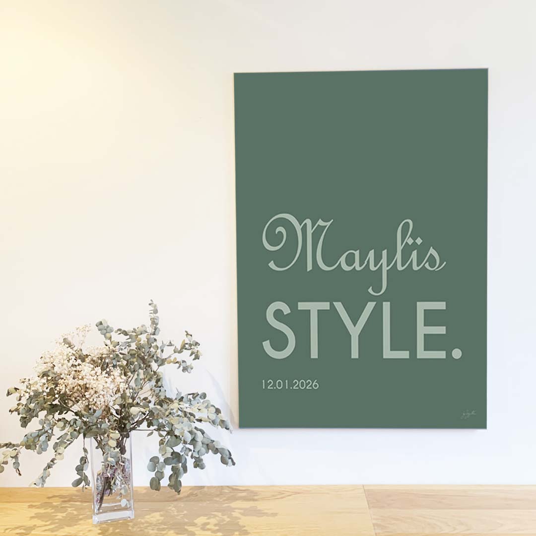 Affiche Name Style personnalisée avec prénom ou nom, décoration murale moderne fabriquée en France.