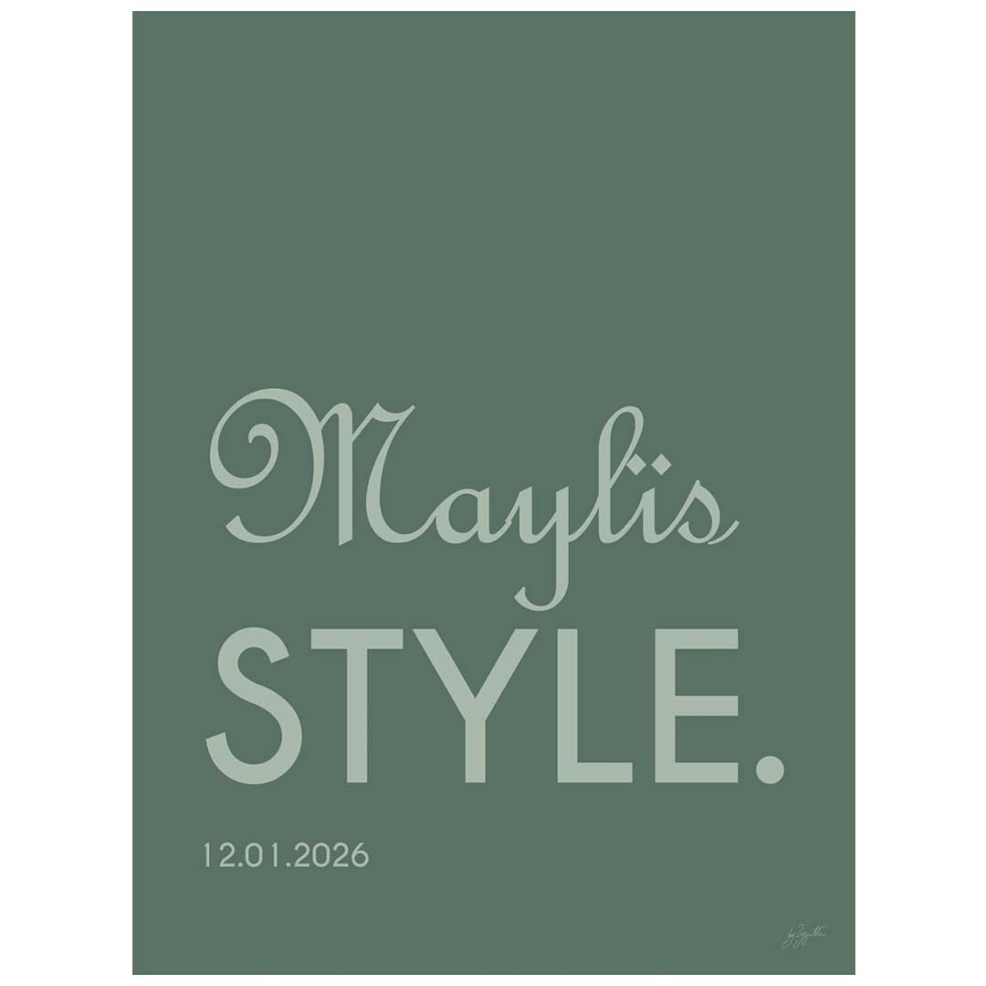 Affiche Name Style personnalisée avec prénom ou nom, décoration murale moderne fabriquée en France.