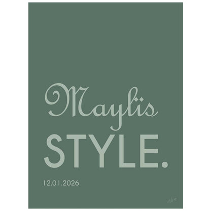 Affiche Name Style personnalisée avec prénom ou nom, décoration murale moderne fabriquée en France.