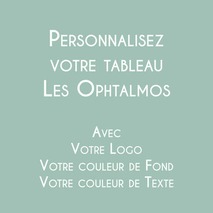 Affiche personnalisée Les Ophtalmos avec logo et couleurs du cabinet d'ophtalmologie.