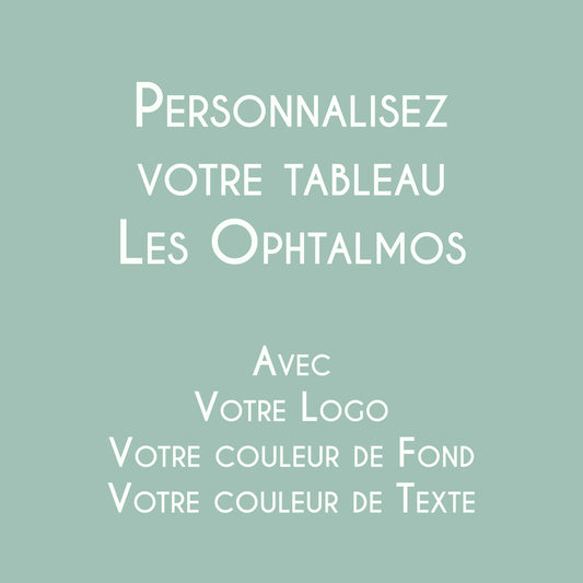 Affiche personnalisée Les Ophtalmos avec logo et couleurs du cabinet d'ophtalmologie.