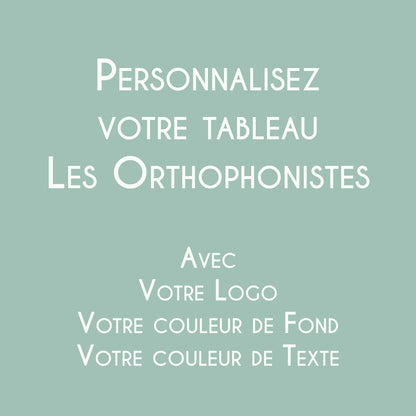 Affiche personnalisée Les Orthophonistes avec logo et couleurs du cabinet d'orthophonie fabriquée en France.