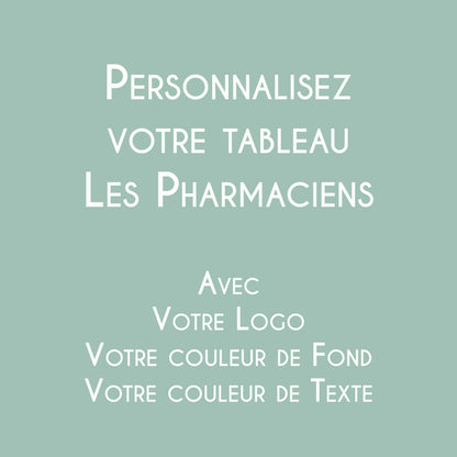 Affiche personnalisée Les Pharmaciens avec logo et couleurs de la pharmacie.