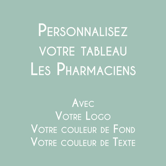 Affiche personnalisée Les Pharmaciens avec logo et couleurs de la pharmacie.
