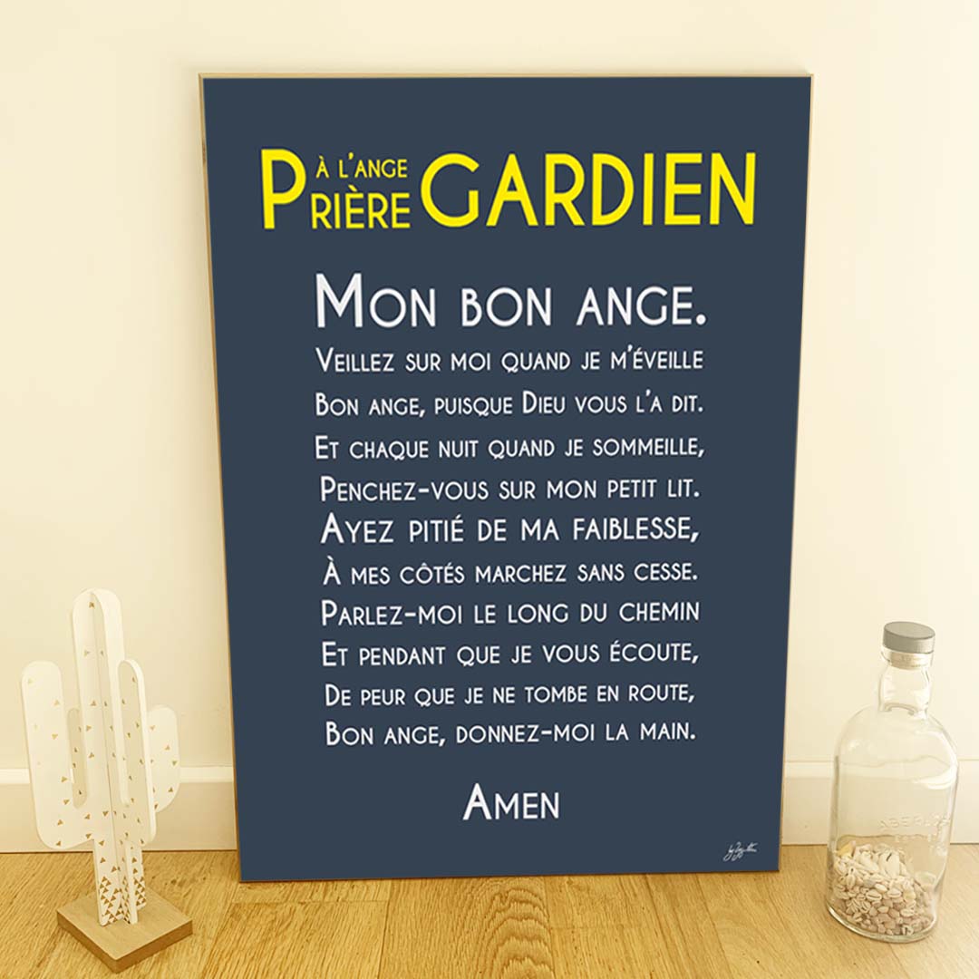 Affiche prière Ange Gardien – décoration murale chrétienne pour enfant inspirée de la protection de l'ange gardien.