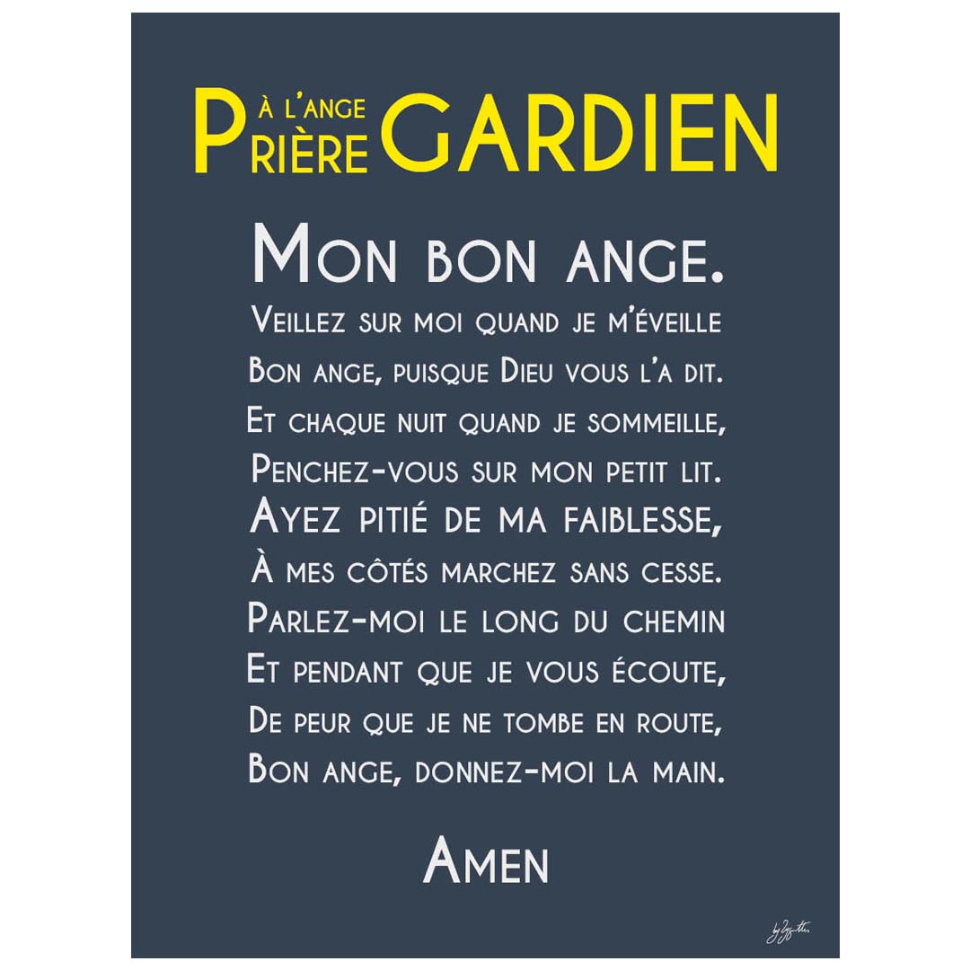 Affiche prière Ange Gardien – décoration murale chrétienne pour enfant inspirée de la protection de l'ange gardien