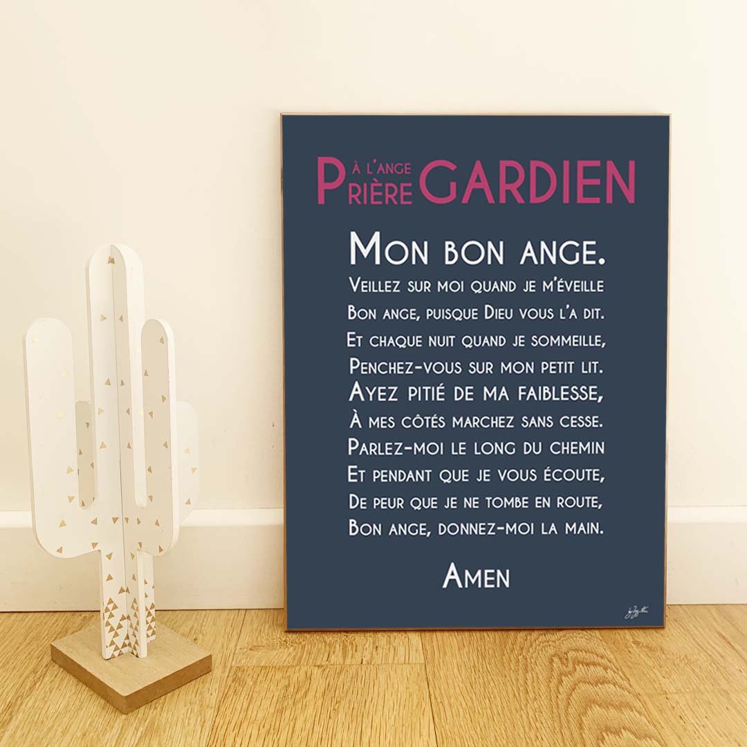 Affiche prière Ange Gardien – décoration murale chrétienne pour enfant inspirée de la protection de l'ange gardien.
