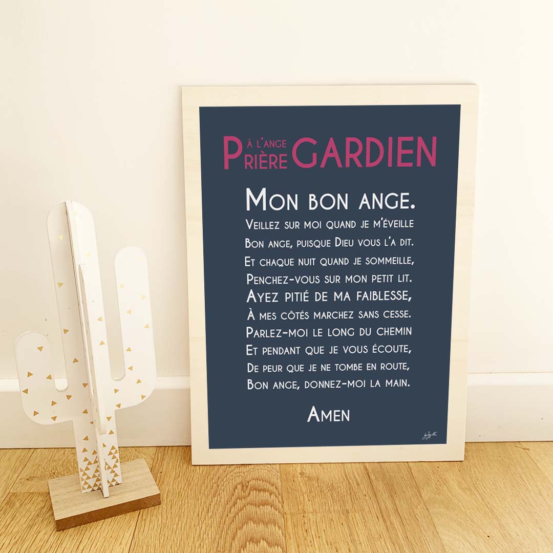 Affiche prière Ange Gardien – décoration murale chrétienne pour enfant inspirée de la protection de l'ange gardien.