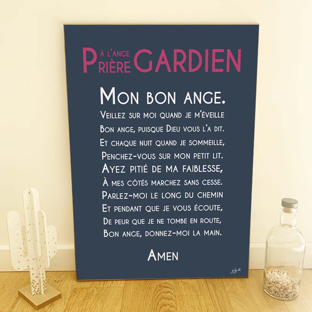 Affiche prière Ange Gardien – décoration murale chrétienne pour enfant inspirée de la protection de l'ange gardien.