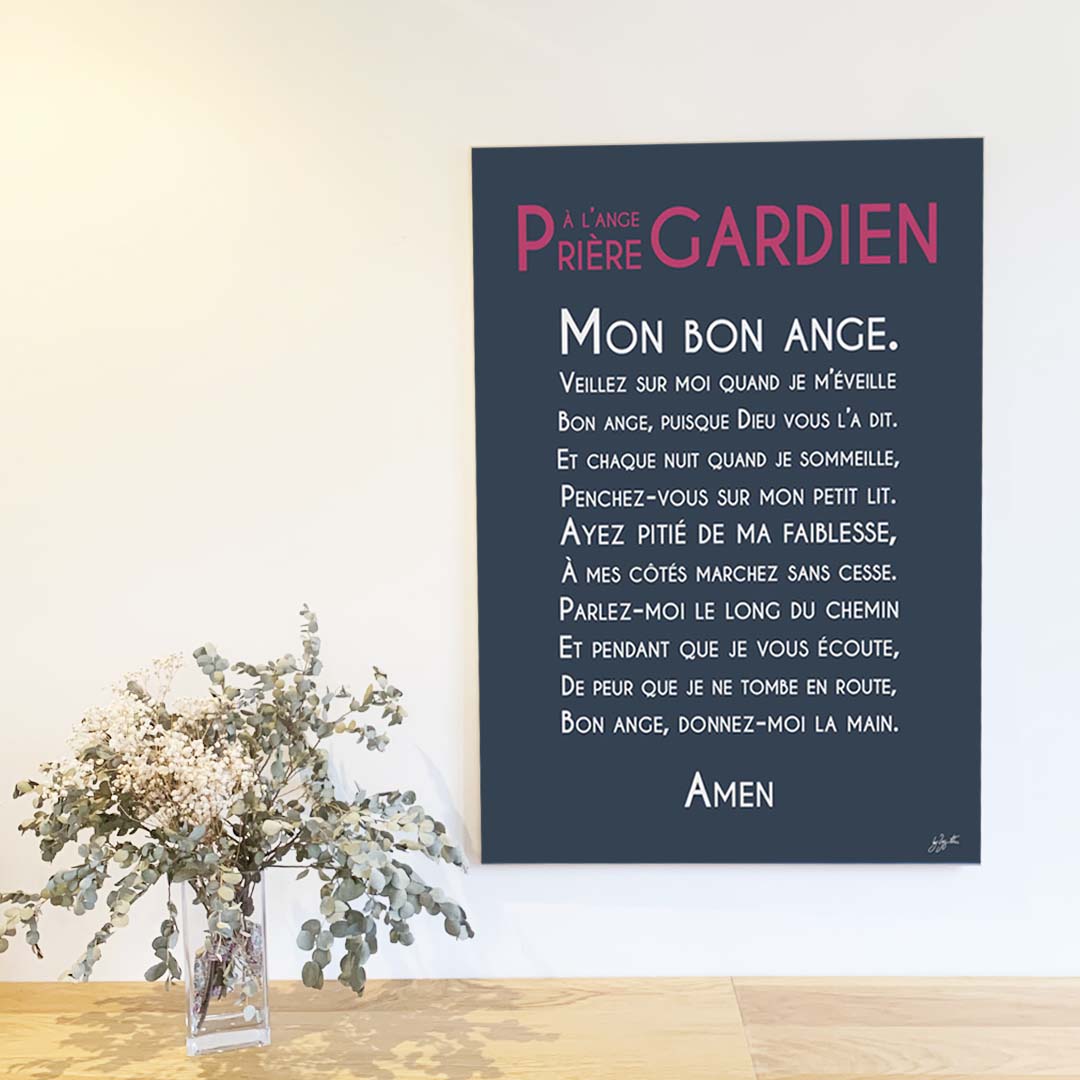 Affiche prière Ange Gardien – décoration murale chrétienne pour enfant inspirée de la protection de l'ange gardien.