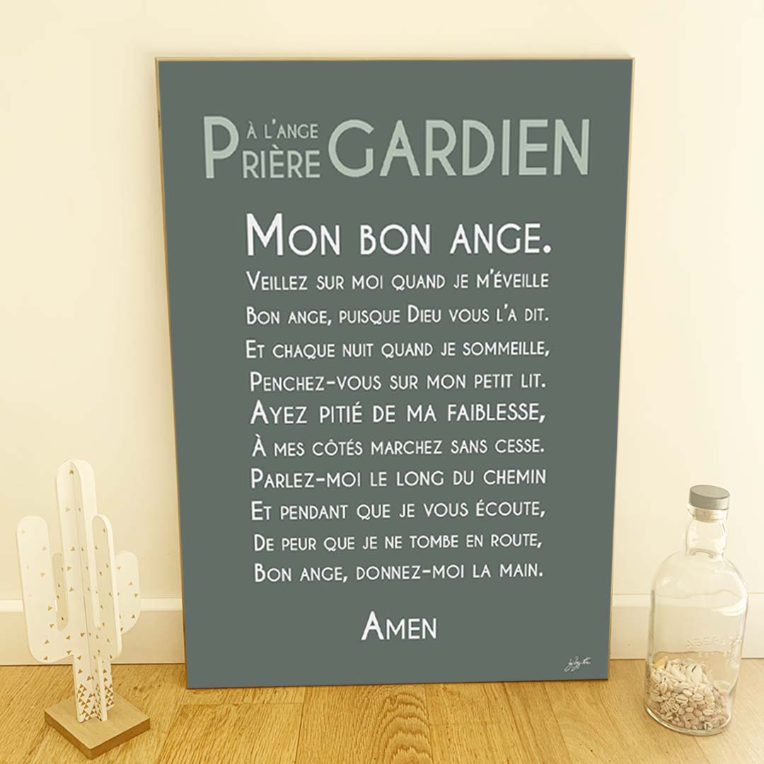 Affiche prière Ange Gardien – décoration murale chrétienne pour enfant inspirée de la protection de l'ange gardien.