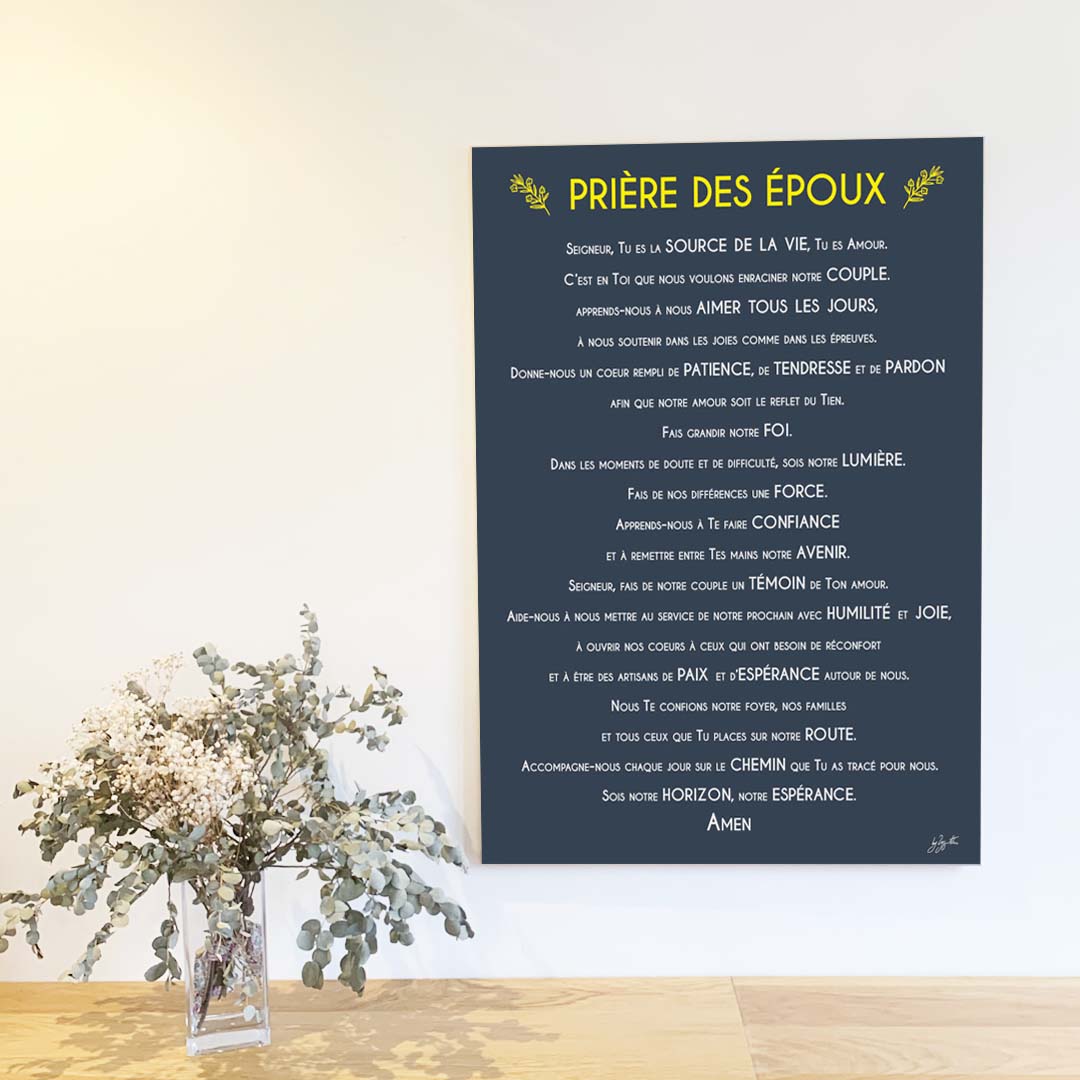Affiche prière des époux – décoration murale chrétienne inspirée du mariage, de l'amour et de la vie de couple.