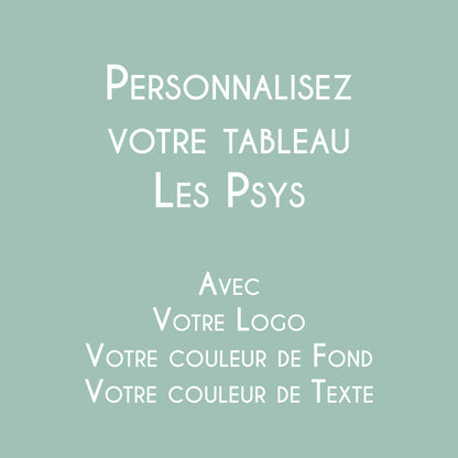 Affiche Les Psychologues personnalisée avec logo et couleurs du cabinet, décoration murale professionnelle fabriquée en France.