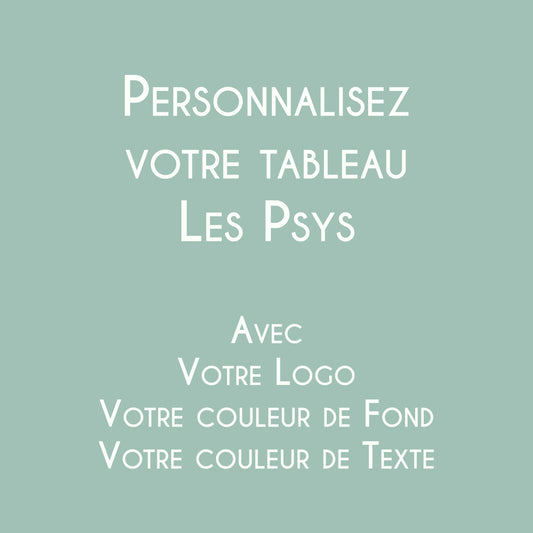 Affiche Les Psychologues personnalisée avec logo et couleurs du cabinet, décoration murale professionnelle fabriquée en France.