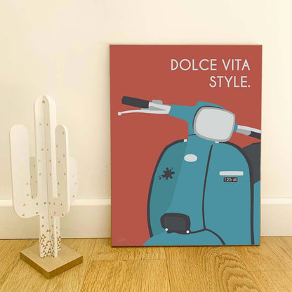 Affiche scooter vintage italien – décoration murale inspirée de l’art de vivre italien et de la Dolce Vita.