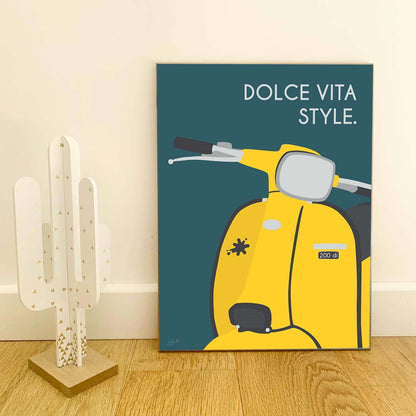 Affiche scooter vintage italien – décoration murale inspirée de l’art de vivre italien et de la Dolce Vita.