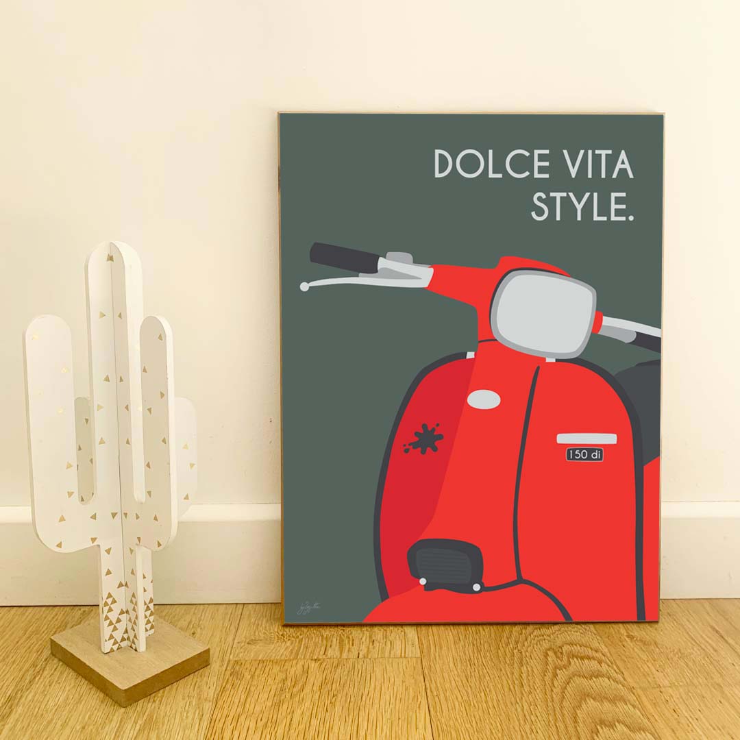 Affiche scooter vintage italien – décoration murale inspirée de l’art de vivre italien et de la Dolce Vita.
