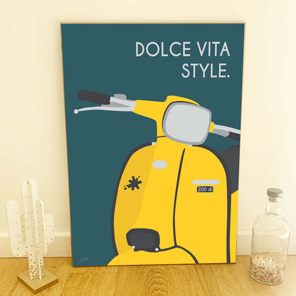 Affiche scooter vintage italien – décoration murale inspirée de l’art de vivre italien et de la Dolce Vita.