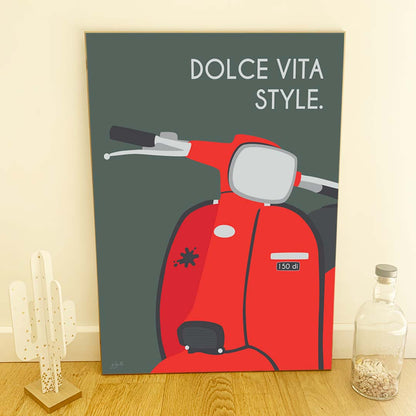 Affiche scooter vintage italien – décoration murale inspirée de l’art de vivre italien et de la Dolce Vita.