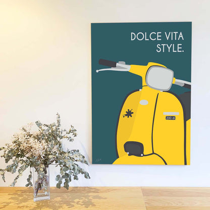 Affiche scooter vintage italien – décoration murale inspirée de l’art de vivre italien et de la Dolce Vita.