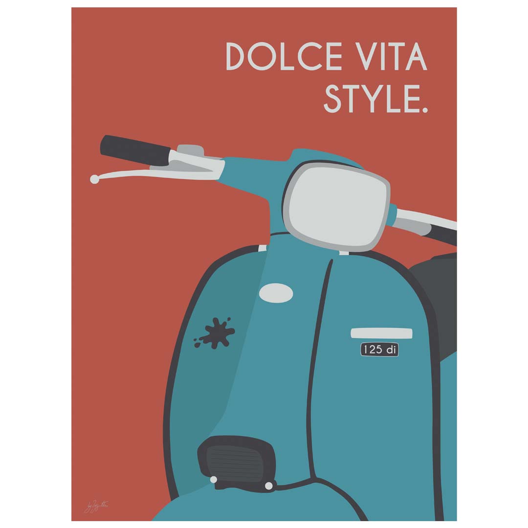 Affiche scooter vintage italien – décoration murale inspirée de l’art de vivre italien et de la Dolce Vita.