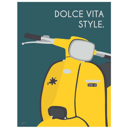 Affiche scooter vintage italien – décoration murale inspirée de l’art de vivre italien et de la Dolce Vita.