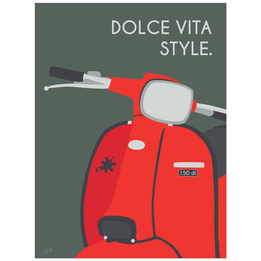 Affiche scooter vintage italien – décoration murale inspirée de l’art de vivre italien et de la Dolce Vita.