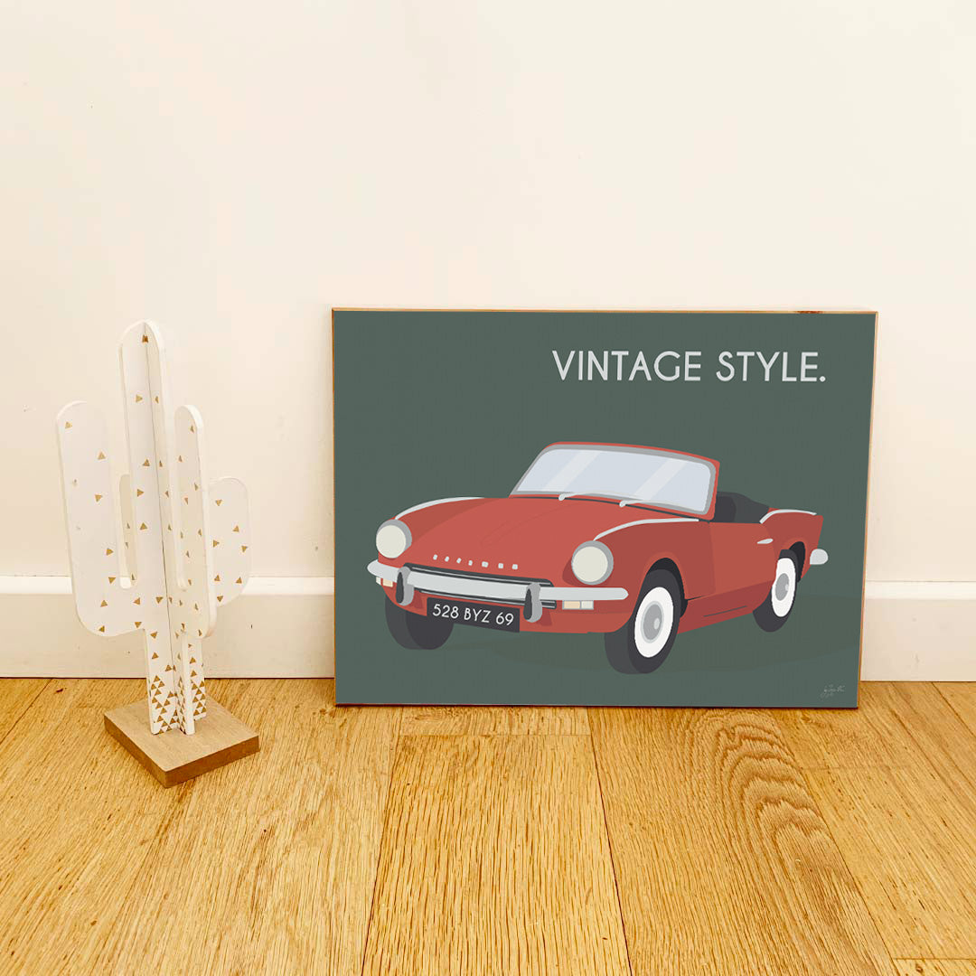 Affiche Triumph vintage – décoration murale inspirée d’une voiture de collection britannique emblématique.