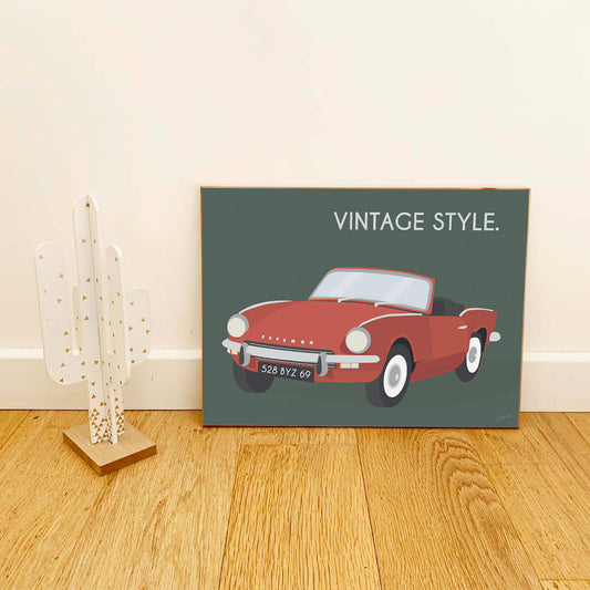 Affiche Triumph vintage – décoration murale inspirée d’une voiture de collection britannique emblématique.