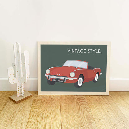 Affiche Triumph vintage – décoration murale inspirée d’une voiture de collection britannique emblématique.