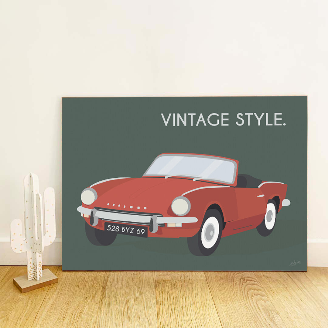 Affiche Triumph vintage – décoration murale inspirée d’une voiture de collection britannique emblématique.